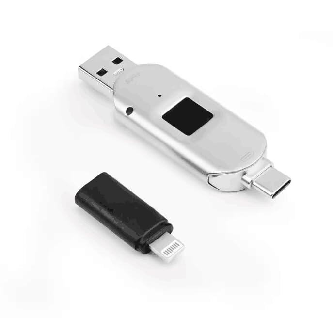 256/128/64GB Encrypted USB Drive, Fingerprint Flash Drive, 3-in-1 Secure Password Protected U Disk, Photo Memory Stick for Phone and-i-d/PC Portable (128GB)