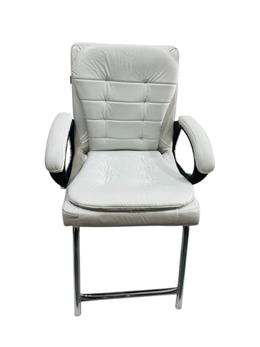 Image of GOYALSON Deluxe Cushioned Office Home Study Chair with Chrome Durable Frame and Cushioned seat Back (1, White, H Type Chrome Steel Frame)