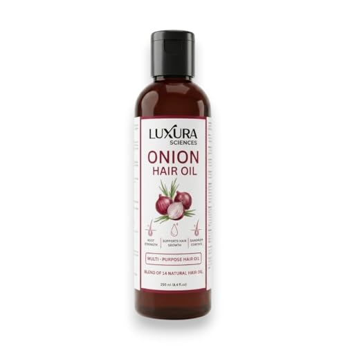 Luxura Sciences Organic Onion Oil | Controls Hair Loss Dandruff & Helps with Growth | Infused with 14 Essential Oils for Strong Roots | Sulfate-Free Hair Care | 8.45 Fl Oz/250ml