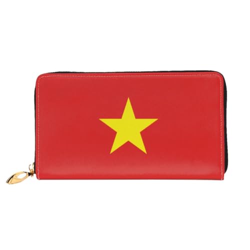 with Zipper Long Leather Wallet, Clutch Wallet Vietnamese flag print