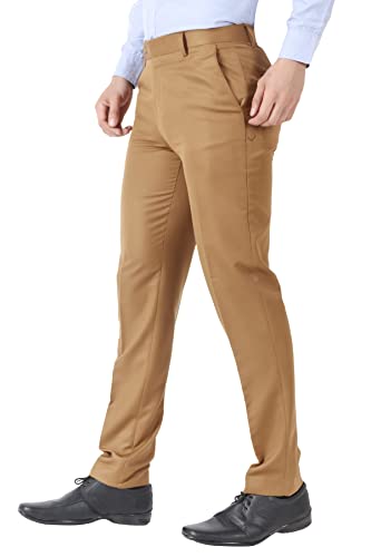 Image of MALENO Men's Slub Effect Solid Trouser | Classic Slim Fit Formal Trousers for Men | Slim Fit Trousers for Men
