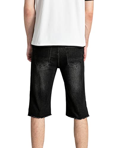Image of PASOK Men's Casual Denim Shorts Distressed Stretchy Jeans Shorts Ripped Short Pants