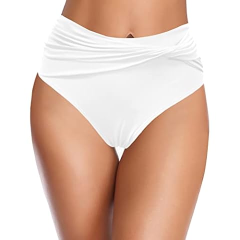 SHEKINI Damen Bikini Hose Mit Hoher Taille Verdrehte Elastische Bikini Slip Weibliche Badehose Bikinihose Bauchweg Cover