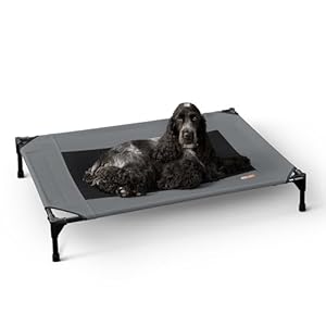 K&H Pet Products Outdoor Elevated Dog Cot, Breathable Cooling Elevated Cot Hammock Pet Bed for Large Dogs, Washable Mesh Cover, Raised Metal Frame, Collapsible, Portable - Large 42 X 30in Gray KH Pet Products Outdoor Elevated Dog Cot Breathable Cooling Elevated Cot Hammock Pet Bed for Large Dogs Washable Mesh Cover Raised Metal Frame Collapsible Portable Large 42 X 30in Gray