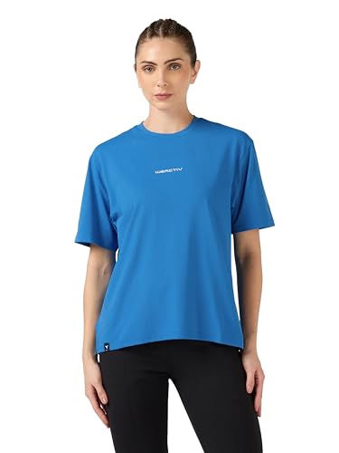 Image of TECHNOSPORT Women's Printed Boxy Fit Round Neck T-Shirt COTFLEX Half Sleeve Slip On Polyester for Gym Yoga Workout UPF50+ Anti Odour