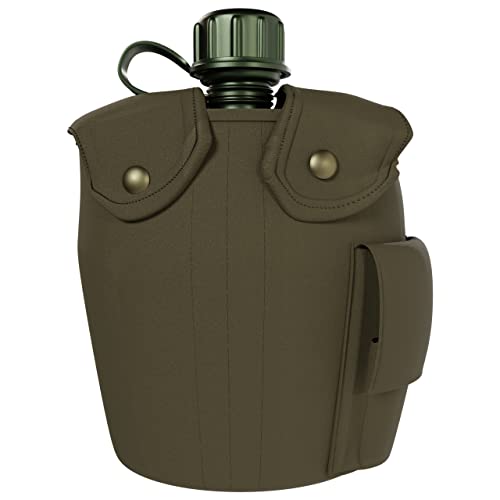 BaHoki Essentials Aluminum Canteen with Cover and Cup - Military Style Water Bottle Kit - for Outdoor Camping, Backpacking, Hiking (Green)