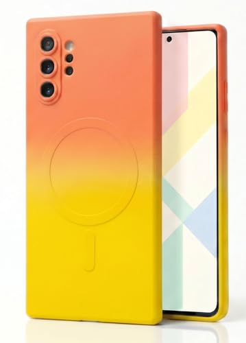 Image of amazon basics Gradient Mag-Safe Case for Samsung Galaxy Note 10 Plus | Soft Silicone Shockproof Cover with Camera Protection | Slim Lightweight Design | Smooth Touch & Durable - Orange & Yellow