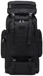 Mochila 80 litros Preta Cargueira Camping Impermeável Travessia Trilha Impermeável Grande, Sistema Molle de Tiras Ajustáveis, Para Ar Livre, Acampar, Caminhada E Viajar, acolchoado