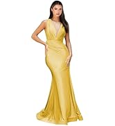 Mermaid Satin Bridesmaid Dresses for Wedding V Neck Prom Dresses Pleated Formal Evening Gowns