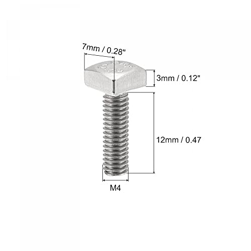 Image of uxcell Square Head Bolt, 10pcs M4x12mm Fully Thread 304 Stainless Steel Grade C Square Machine Screws
