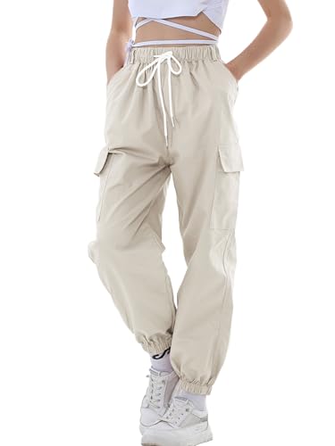 Image of Rolanko Girls Cargo Pants for Kids Loose Streetwear Hip Hop Dance Cotton Cargo Jogger Pants for Kids 4-15 Years