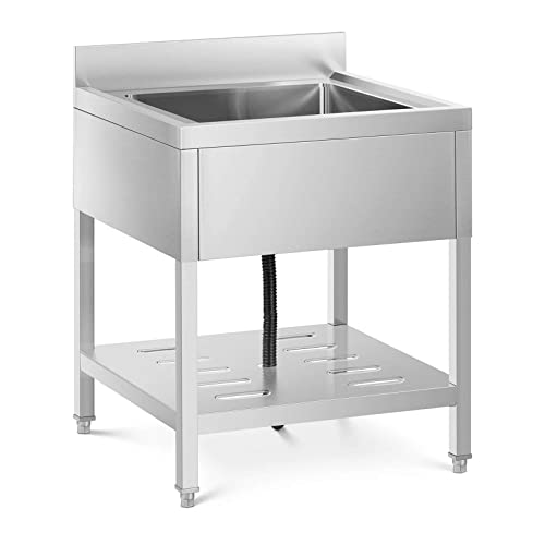 Royal Catering Fregadero Industrial de Cocina con Gran Capacidad RCSSS-70X70-S (Acero inoxidable, Dimensiones del mueble: 70 x 70 cm, 1 cubeta de 50 x 50 x 25,5 cm)