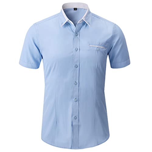 Chemise manches courtes homme coton respirant bleu clair XXXXXL