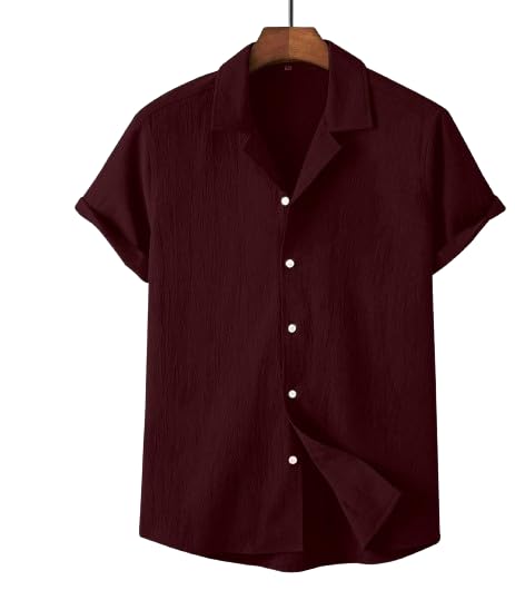 Image of Men's Cotton Pop Corn Half Sleeves Regular Fit Casual Shirt (Maroon,2XL)