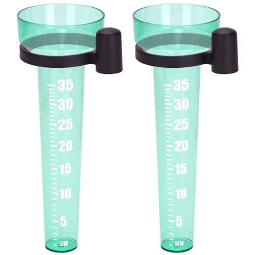 KINGLAKE Regenmesser Frostsicher für Garten, Regenwassermesser Wassermesser Kunststoff, Anzeige 35 mm/m², Regen Messer mit Halter, Hellgrün -（Kartonverpackung）