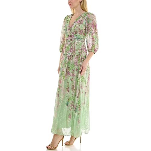 Image of Maison Tara Women's Romantic V-Neck Floral Cumberbund Waist Maxi Dress