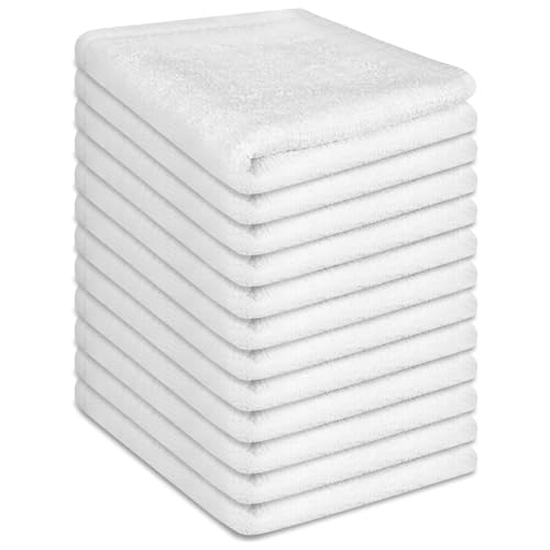 INFICRIME 12 Pack 100% Cotton Wash Cloth 12x12 Inch Highly Absorbent and Soft Feel Fingertip Towels Machine Washable Washcloths for Bathroom Gym Hotel Spa and Kitchen White