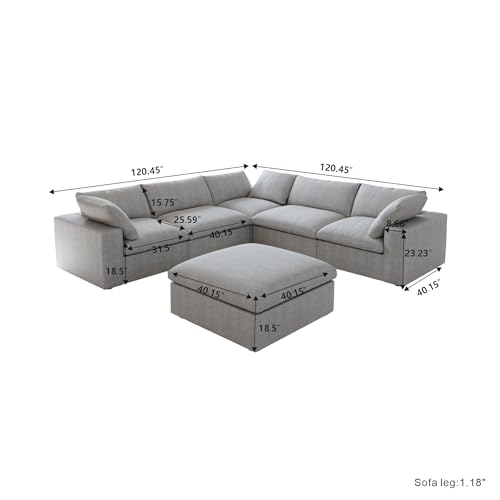 Image of JACH V Shape Couches Sectional for Living Room, Modular Convertible Sofa Couch with Chaise Ottoman, Couch Cushion Covers Removable, Comfy Sofas for Living Room, Bedroom, Apartment (Grey)