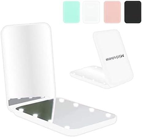 Milishow Compact Mirror, 1x/3x Magnifying LED Pocket Mirror, Small Lighted Travel Makeup Mirror for Purse, Handbag, Folding, Handheld, 2-Sided Mini Mirror, Mirror with Lights for Women -White