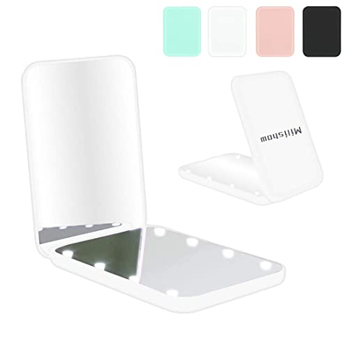 Milishow Compact Mirror, 1X/3X Magnifying Led Pocket Mirror, Small Lighted Travel Makeup Mirror For Purse, Handbag, Folding, Handheld, 2-Sided Mini Mirror, Mirror With Lights For Women -White #TOP3