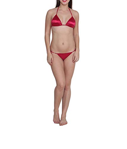 back Women Satin G-String Bikini Set in Maroon Contains String Bra & Panty Fun wear (MA1214BIK) New-picture-49