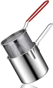 Hatanu Mall Small Deep Frying Pot With Basket 1200Ml Stainless Steel Fryer Pot With Long Handle Mini Deep Oil Fryer For French Fries/Shrimp/Fish/Chicken Wings/Boiling Butter/Sauce/Gravies/Pasta
