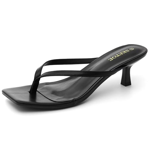 SKETOE Kitten Heels for Women Square Toe Sandals Flip...