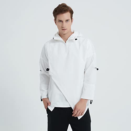 Image of GURUNVANI Men's Hooded Windbreaker Jacket Zip Up Patchwork Hoodie Anorak