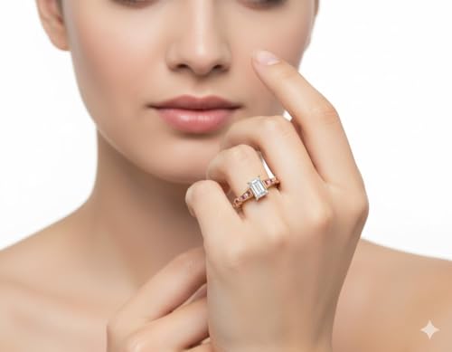 Image of 55Carat Choose Your Gemstone Tapered Vintage Engagement Ring Yellow Gold Plated Emerald Shape Vintage Engagement Rings Everyday Jewelry Wedding Jewelry Handmade Gifts for Wife US Size 4 to 12