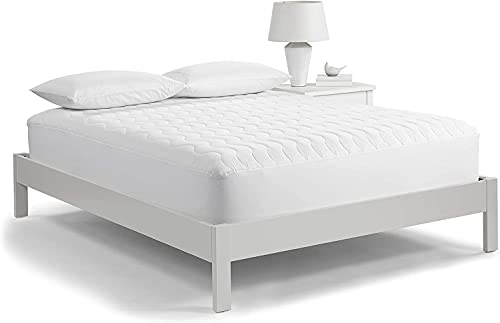 Serta Perfect Sleeper Basic Comfort Mattress Pad, Air Dry Moisture Wicking, Microfiber Fill, Scotchgard Stain Release, Antimicrobial Odor Protection, Cooling, Queen, White