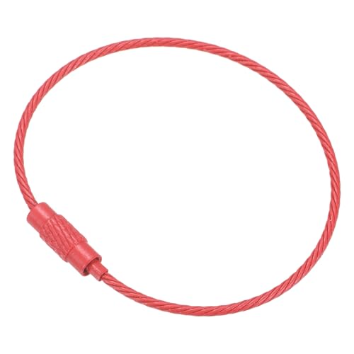 PATIKIL 6 Inch Length Wire Keychain Cable, 5 Pack Titanium Steel Key Ring Loop for Outdoor Hiking Sport, Red