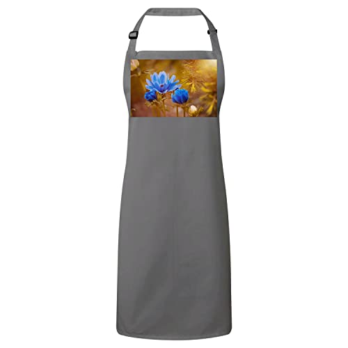 Tablier cuisine premium gris et fleurs bleues, la qualité au service du design