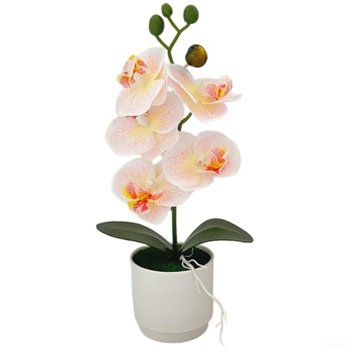 Orquídea artificial de estilo nórdico Phalaenopsis en maceta para decoración del hogar, sala de estar, dormitorio, decoración de escritorio (rosa claro)