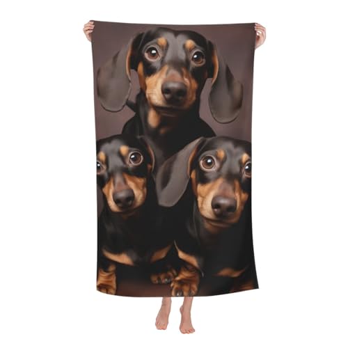 VANZEV Dachshund Beach Towel Wiener Dog Microfiber Sand Free Towels for Adult Kids Quick Dry Ultra Absorbent Super Soft Pool Travel Swim Bath Shower Towel Gifts 52” x 32”