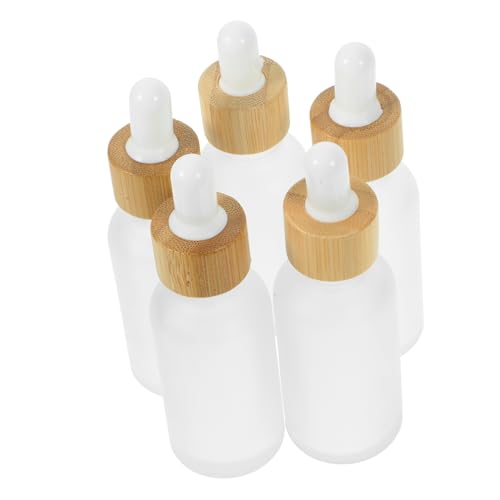 DEARMAMY 5 Botellas De Vidrio Con Gotero Y Tapa De Bambú Dispensador De Aceite Difusor De Aceites Vinagre Salsa Difusor De Aceite Gotero De Condimentos Botella De Gotas Para Los