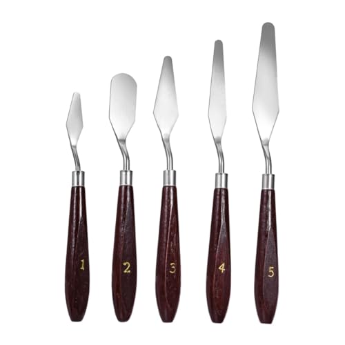 AUTSUPPL Artists Palette Knife 5 Pcs Stainless Steel Spatula Large Paint Knife Palette Scraper Mixed Sizes Random Color