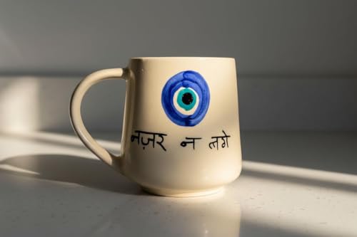 Image of Nazar Na Lage Ceramic Coffee Mug 250 ml | Evil Eye Protection Printed Tea Cup | Stylish Ceramic Mug for Tea, Coffee, Home & Office