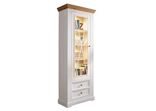 Woodroom Oslo Vitrine in Kiefer massiv weiß, Standvitrine, Glasvitrine...
