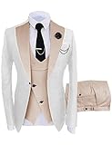 Wangyue White-Beige 3 Piece Suit for Men - Slim Fit Wedding Prom Formal Tuxedo Size M