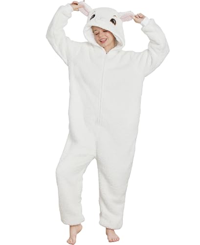 Hrxcrzco Adorable Sheep Onesie Pajamas Sheep Costume Adult Unisex Zipper Halloween Animal Cosplay Costume L Beige