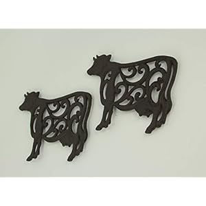 Brown Cast Iron Cow Floral Scroll Trivets Set of 2 Brown Cast Iron Cow Floral Scroll Trivets Set of 2