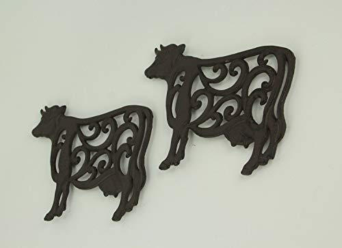 Brown-Cast-Iron-Cow-Floral-Scroll-Trivets-Set-of-2 Brown Cast Iron Cow Floral Scroll Trivets Set of 2