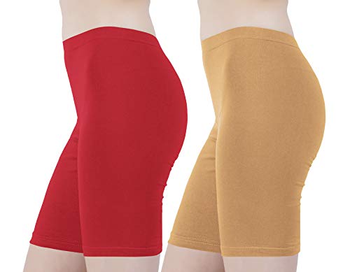 Image of Buy That Trendz Cotton Lycra Tight Fit Stretchable Cycling Shorts Womens | Shorties for Active wear /Exercise /Workout /Yoga /Gym /Cycle /Running Red Grey Combo Pack of 2