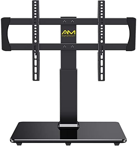 Universal TV Stand for 32-80 Inch LCD/LED/OLED TVs Tabletop TV Stand Base with VESA up to 600x400mm Height Adjustable TV Stand Mount Holds up to 99lbs with Tempered Glass -APTVS07