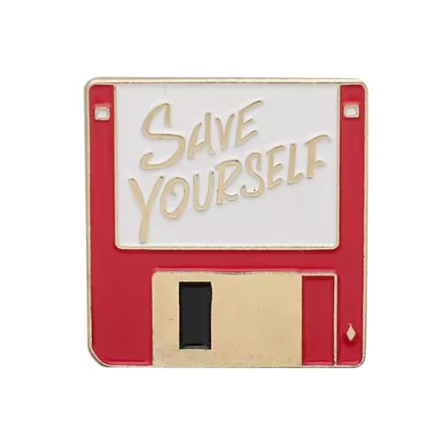Save Yourself Floppy Disk Enamel Pin – 3x3cm Retro Computer Lapel Badge | Funny Tech-Inspired Brooch for Jacket, Backpack, or Hat | Geek Gift for Gamers & IT Lovers