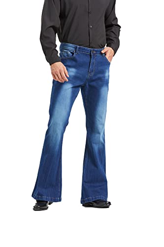 Men's Vintage Stretch Bell Bottom Fit Classic Relaxed Comfort Flared Retro Leg Disco Denim Jeans Pants4