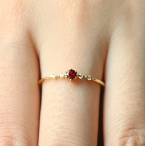 Cute Dainty Women's 14K Ruby Drill Ring - Delicate Gemstone Heart Promise Engagement Love Ring - Wedding Jewelry Size 5-10