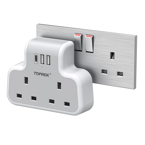 Adaptateur double prise UK multiprise fine murale avec ports USB-A et C