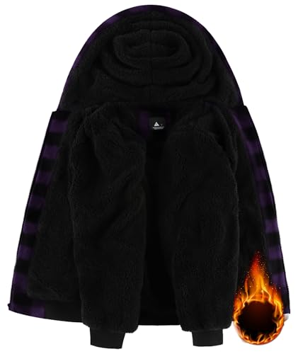 Image of GEEK LIGHTING Boys Flannel Jacket Sherpa Lined Hoodies Zip Up Fleece Plaid Shirt Jackets Winter Outdoor Coat Warm