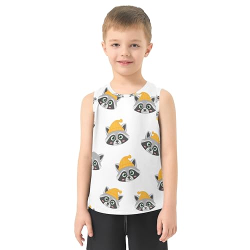 J JOYSAY Cartoon Raccoon Hat White Boys Tank Top Sleeveless Muscle Shirts Quick Dry Sport Workout Active Kids T-Shirts 3-15T2
